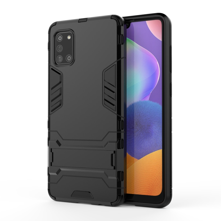 

For Galaxy A31 Shockproof PC + TPU Protective Case with Hidden Holder(Black)