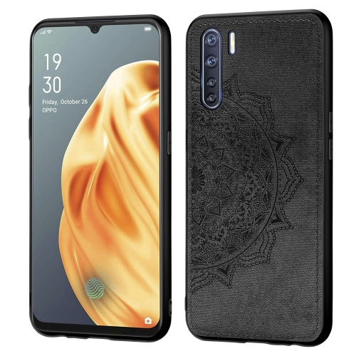 

For OPPO F15 / A91 Mandala Embossed Cloth + PC + TPU Mobile Phone Case with Magnetic Function(Black)