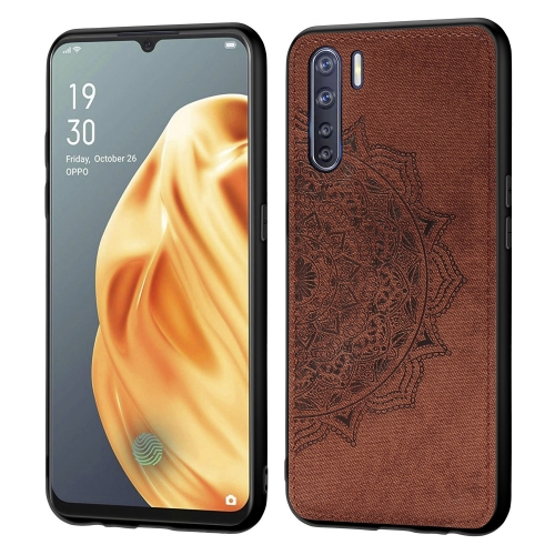 

For OPPO F15 / A91 Mandala Embossed Cloth + PC + TPU Mobile Phone Case with Magnetic Function(Brown)