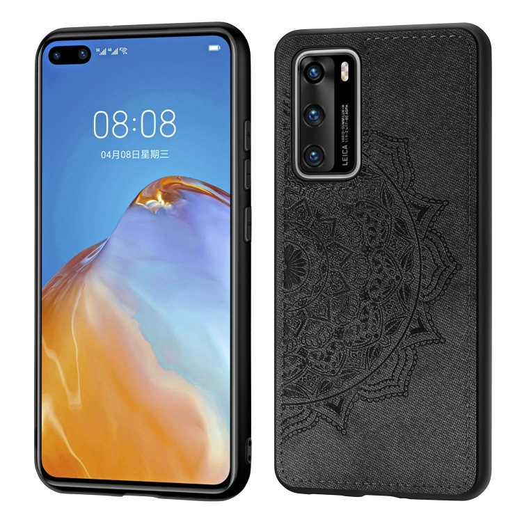 

For Huawei P40 Mandala Embossed Cloth + PC + TPU Mobile Phone Case with Magnetic Function(Black)