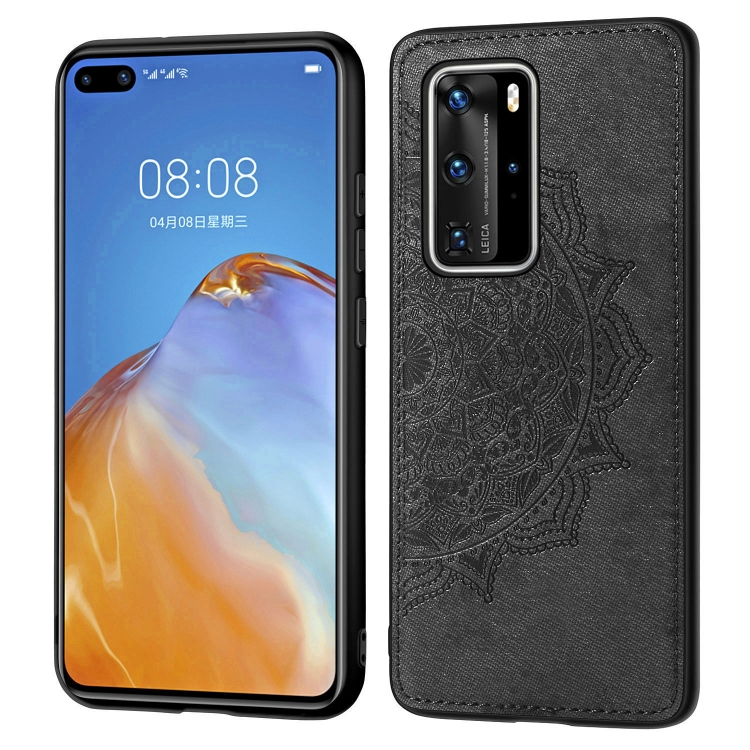 

For Huawei P40 Pro Mandala Embossed Cloth + PC + TPU Mobile Phone Case with Magnetic Function(Black)