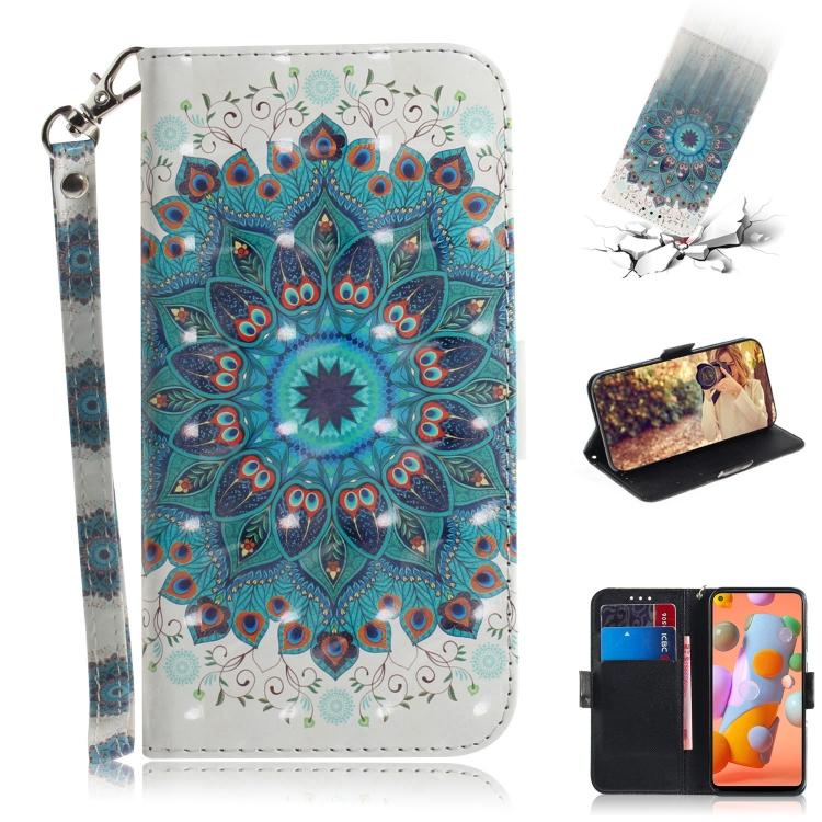 

For Galaxy A41 3D Colored Drawing Horizontal Flip Leather Case with Holder & Card Slot & Wallet & Lanyard(Peacock Wreath)