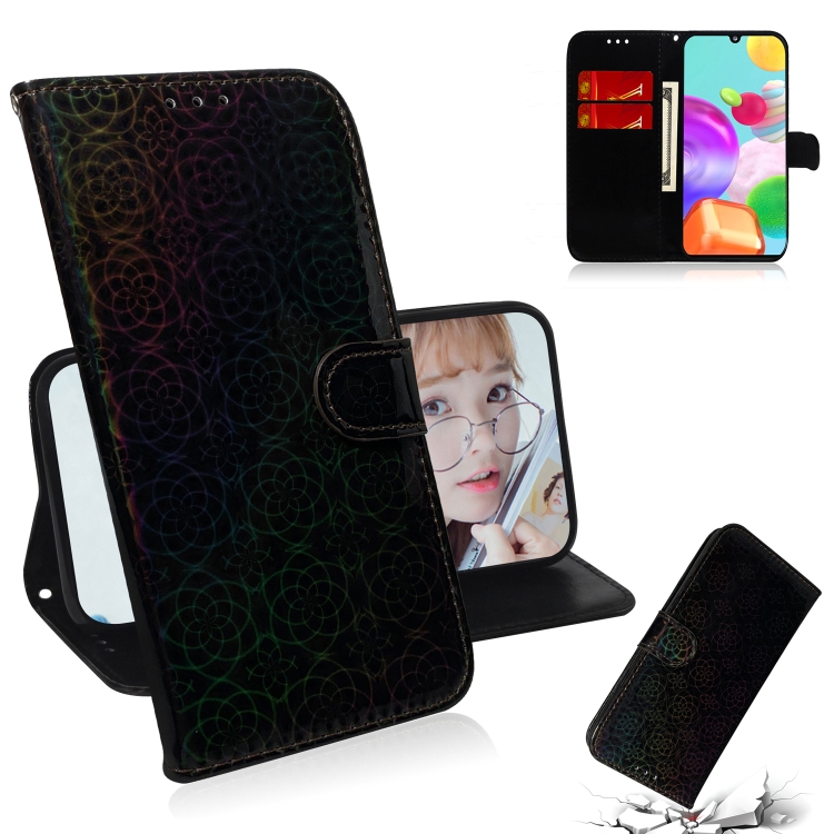

For Galaxy A41 Solid Color Colorful Magnetic Buckle Horizontal Flip PU Leather Case with Holder & Card Slots & Wallet & Lanyard(Black)