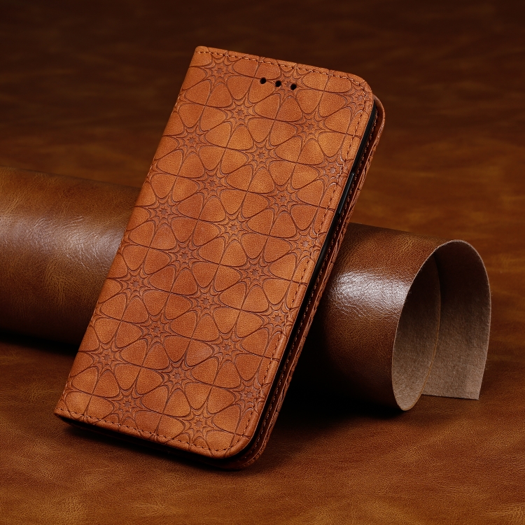 

For iPhone X / XS Lucky Flowers Embossing Pattern Magnetic Horizontal Flip Leather Case with Holder & Card Slots(Brown)