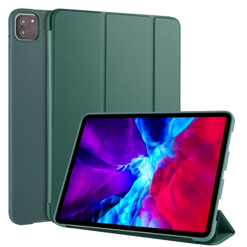 

For iPad Pro 11 (2020) 3-folding Horizontal Flip PU Leather + Shockproof Honeycomb TPU Case with Holder(Pine Green)