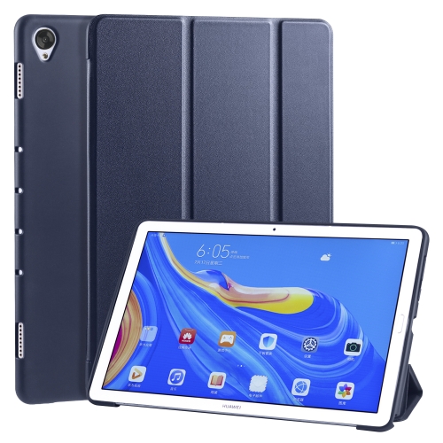 

For Huawei MediaPad M6 10.8 inch 3-folding Horizontal Flip PU Leather + Shockproof Honeycomb TPU Case with Holder(Dark Blue)