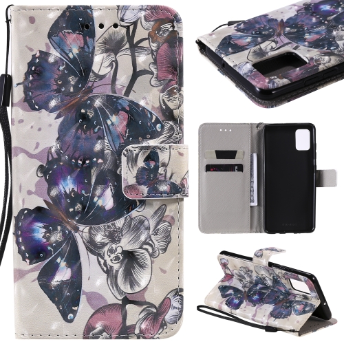 

For Galaxy A51 3D Painting Horizontal Flip Leather Case with Holder & Card Slot & Lanyard(Black Butterflies)