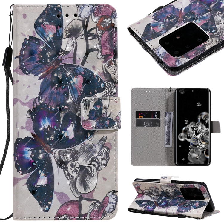 

For Galaxy S20 Ultra 3D Painting Horizontal Flip Leather Case with Holder & Card Slot & Lanyard(Black Butterflies)