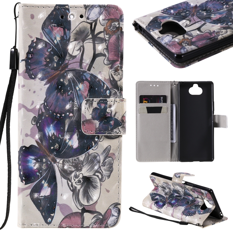 

For Sony Xperia 20 3D Painting Horizontal Flip Leather Case with Holder & Card Slot & Lanyard(Black Butterflies)