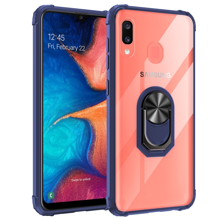 

For Galaxy A50 Shockproof Transparent TPU + Acrylic Case with Ring Holder(Blue)
