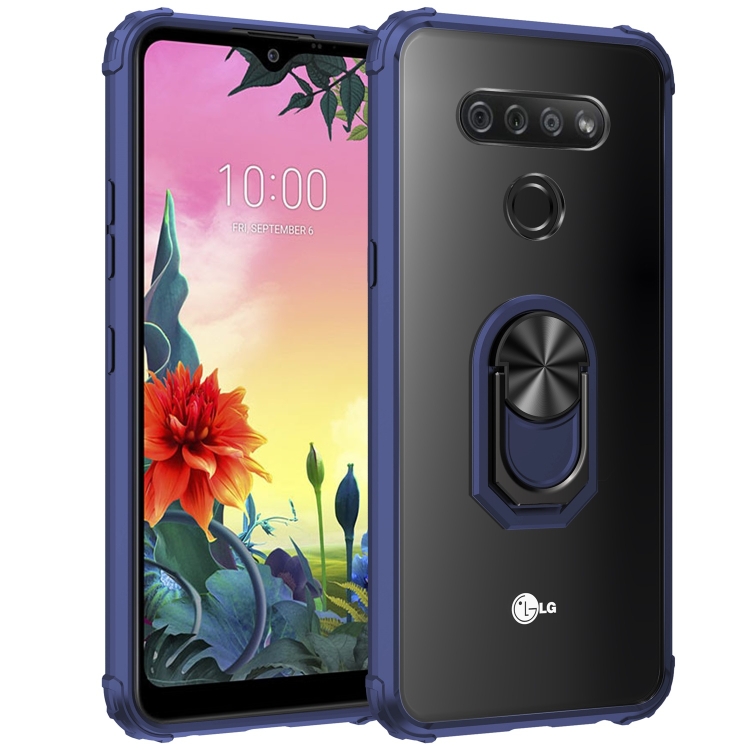 

For LG K51 Shockproof Transparent TPU + Acrylic Case with Ring Holder(Blue)