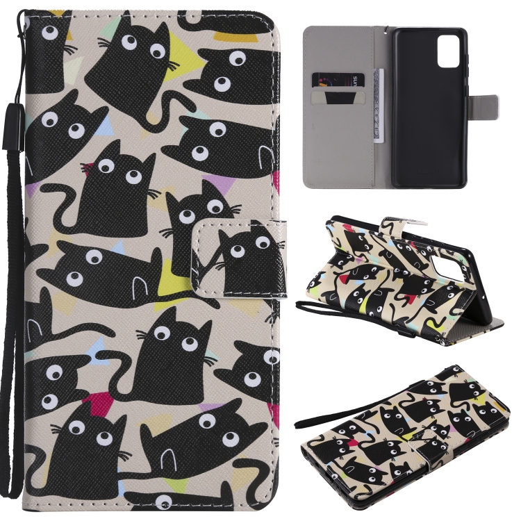 

For Galaxy A71 Painting Horizontal Flip Leather Case with Holder & Card Slot & Lanyard(Cat)