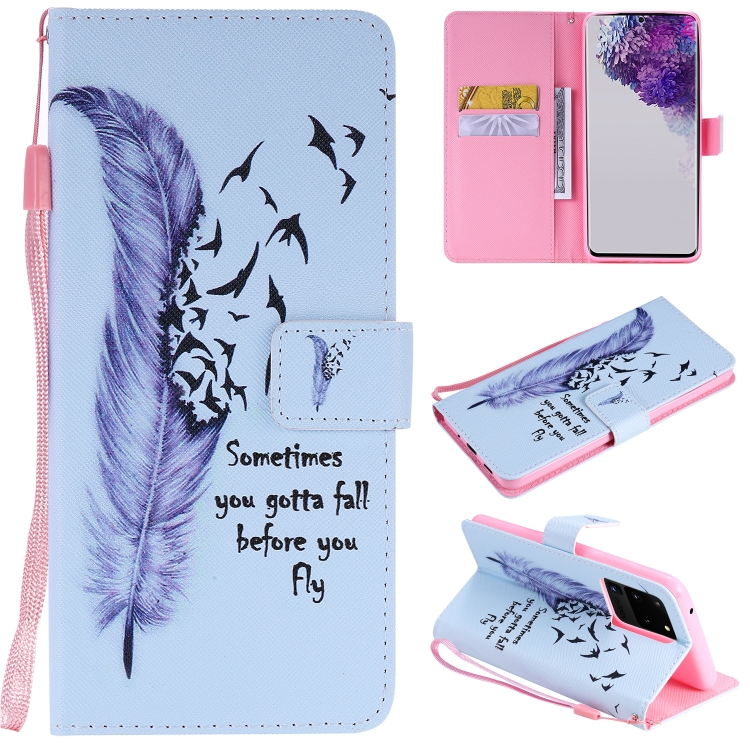 

For Galaxy S20 Ultra Painting Horizontal Flip Leather Case with Holder & Card Slot & Lanyard(Feather)