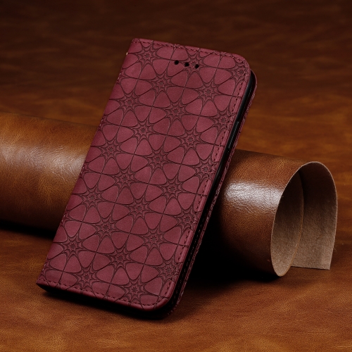

For Galaxy A10 / M10 Lucky Flowers Embossing Pattern Magnetic Horizontal Flip Leather Case with Holder & Card Slots(Wine Red)