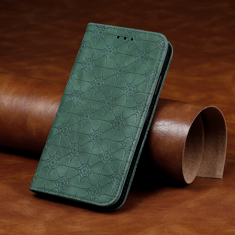 

For Galaxy A50 Lucky Flowers Embossing Pattern Magnetic Horizontal Flip Leather Case with Holder & Card Slots(Dark Green)