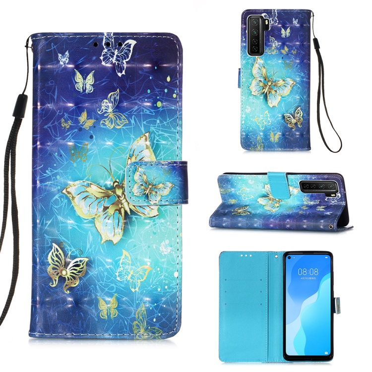 

For Huawei nova 7 SE 3D Painting Horizontal Flip Leather Case with Holder & Card Slot & Lanyard(Gold Butterfly)