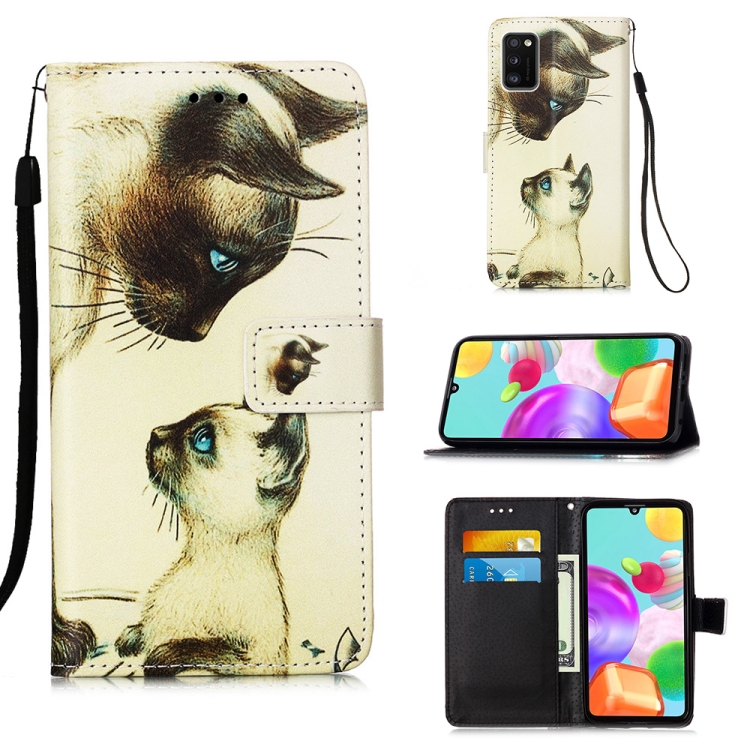 

For Galaxy A41 Painting Horizontal Flip Leather Case with Holder & Card Slot & Wallet & Lanyard(Cat Stare)