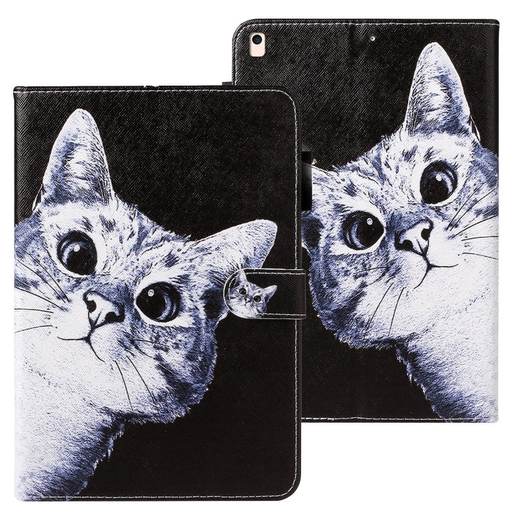 

For iPad 10.2 Cross Texture Painted Horizontal Leather Case with Sleep / Wake-up Function & Card Slot & Holder & Wallet(Curious Cat)