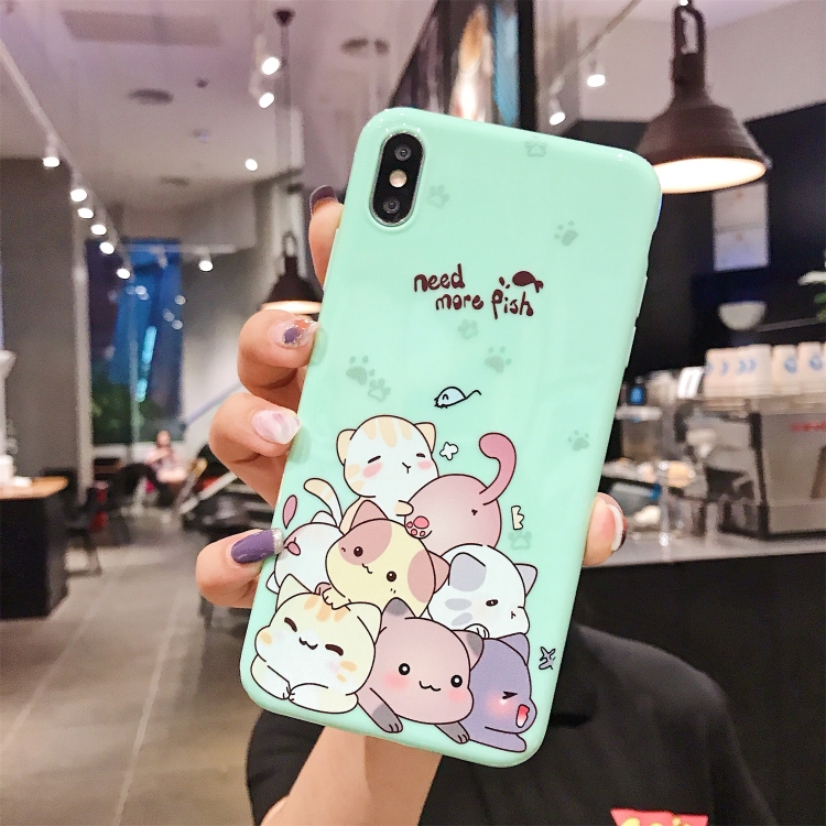 

For iPhone XR TPU Mobile Phone Case(Bright Green Jagged Cats)