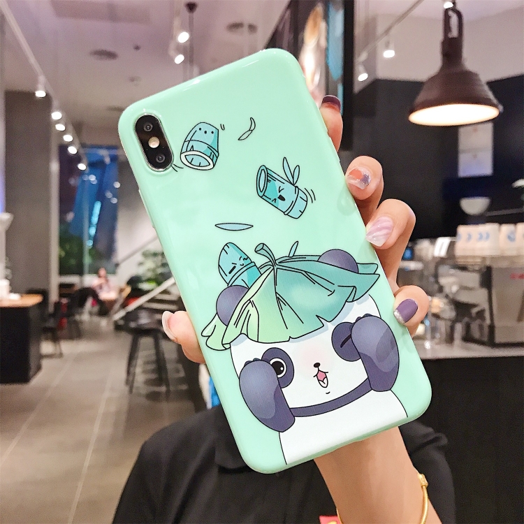 

For iPhone XR TPU Mobile Phone Case(Bright Green Lotus Leaf Bear)