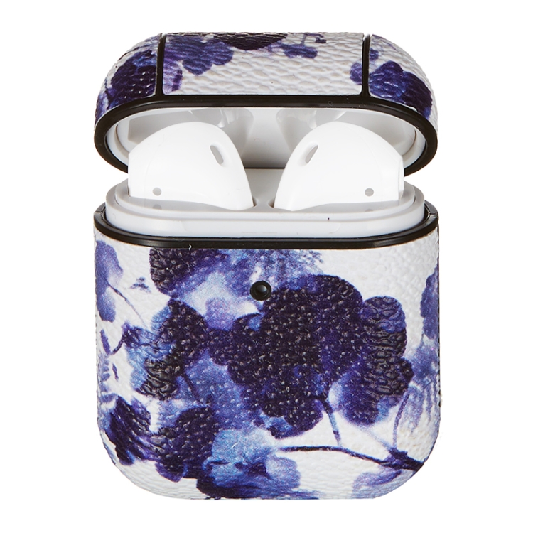 

For Airpods 1 / 2 Flower Pattern TPU Earphone Protective Case with Hook(Cyan Flowers)