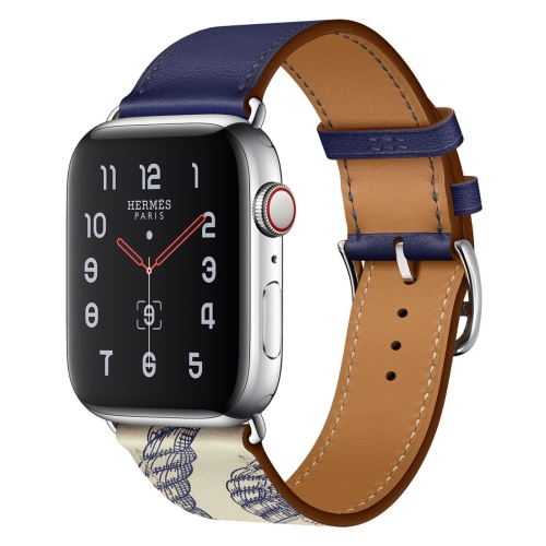 

For Apple Watch Series 5 & 4 40mm / 3 & 2 & 1 38mm Silk Screen Pattern Leather Watchband(Blue)