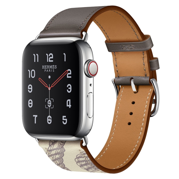 

For Apple Watch Series 6 & SE & 5 & 4 40mm / 3 & 2 & 1 38mm Silk Screen Pattern Leather Watchband(Grey)