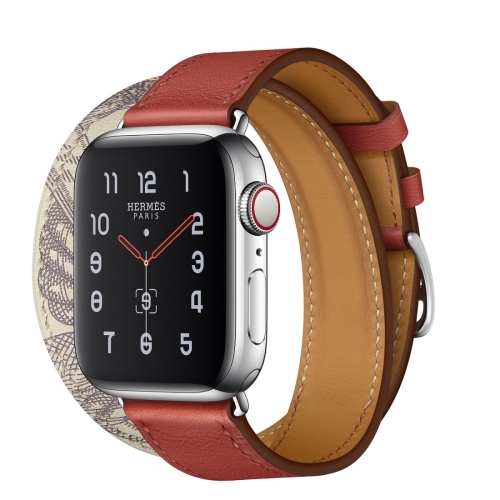 

For Apple Watch Series 5 & 4 44mm / 3 & 2 & 1 42mm Silk Screen Pattern Leather Watchband(Brick Red)