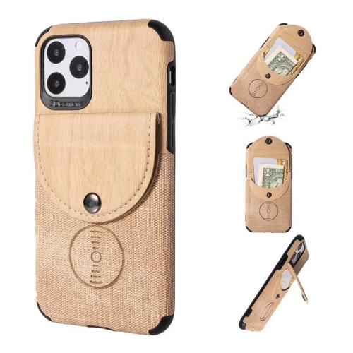 

For iPhone 11 Pro Shockproof Wood Texture TPU Magnetic Protective Case with Card Slot(Khaki)