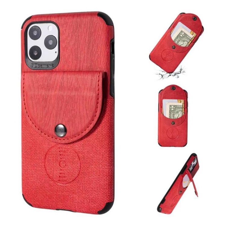 

For iPhone 11 Shockproof Wood Texture TPU Magnetic Protective Case with Card Slot(Red)