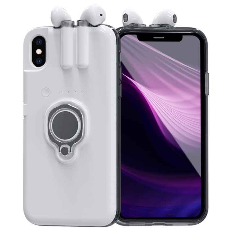 

For iPhone XS Max PC + TPU AirPods 1/2 Generation Rechargeable Shockproof Protective Case with Invisible Ring Stand (Without Headphones)(White)