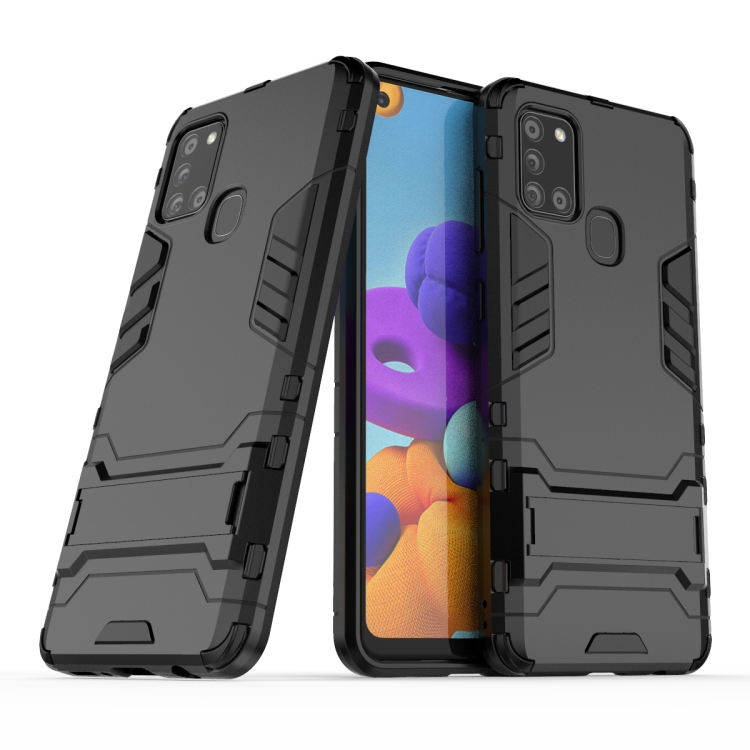 

For Galaxy A21s PC + TPU Shockproof Protective Case with Holder(Black)