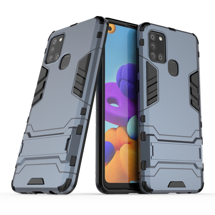 

For Galaxy A21s PC + TPU Shockproof Protective Case with Holder(Navy)