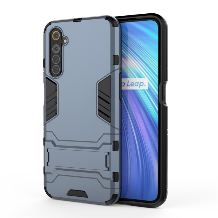 

For OPPO Realme 6 PC + TPU Shockproof Protective Case with Invisible Holder(Navy Blue)