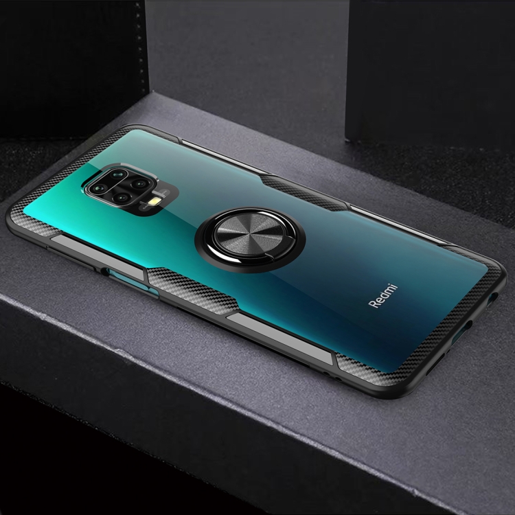 

For Xiaomi Redmi Note 9 Pro Max Anti-fall Transparent TPU + Acrylic Mobile Phone Protective Case with Ring Bracket(Black)