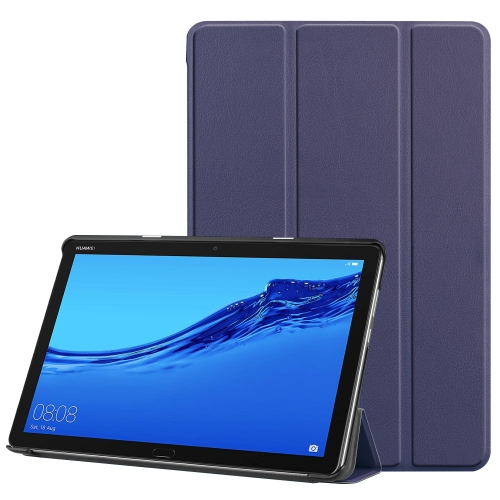 

For Huawei MediaPad M5 Lite 10.0 inch Custer Pattern Pure Color Horizontal Flip Leather Case with Three-folding Holder & with Sleep / Wake-up Function(Dark Blue)