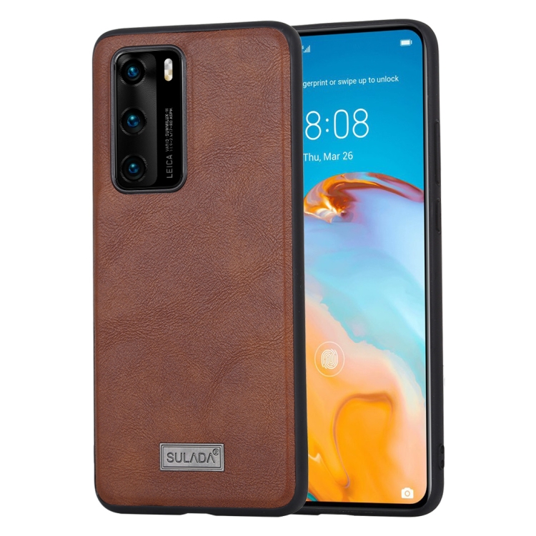 

For Huawei P40 SULADA Shockproof TPU + Handmade Leather Protective Case(Brown)