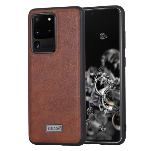 

For Samsung Galaxy S20 Ultra SULADA Shockproof TPU + Handmade Leather Protective Case(Brown)