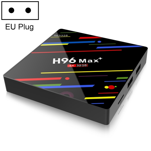 

H96 Max+ 4K Ultra HD LED Display Media Player Smart TV Box with Remote Controller, Android 9.0, Voice Version, RK3328 Quad-Core 64bit Cortex-A53, 4GB+32GB, TF Card / USBx2 / AV / Ethernet, Plug Specification:EU Plug
