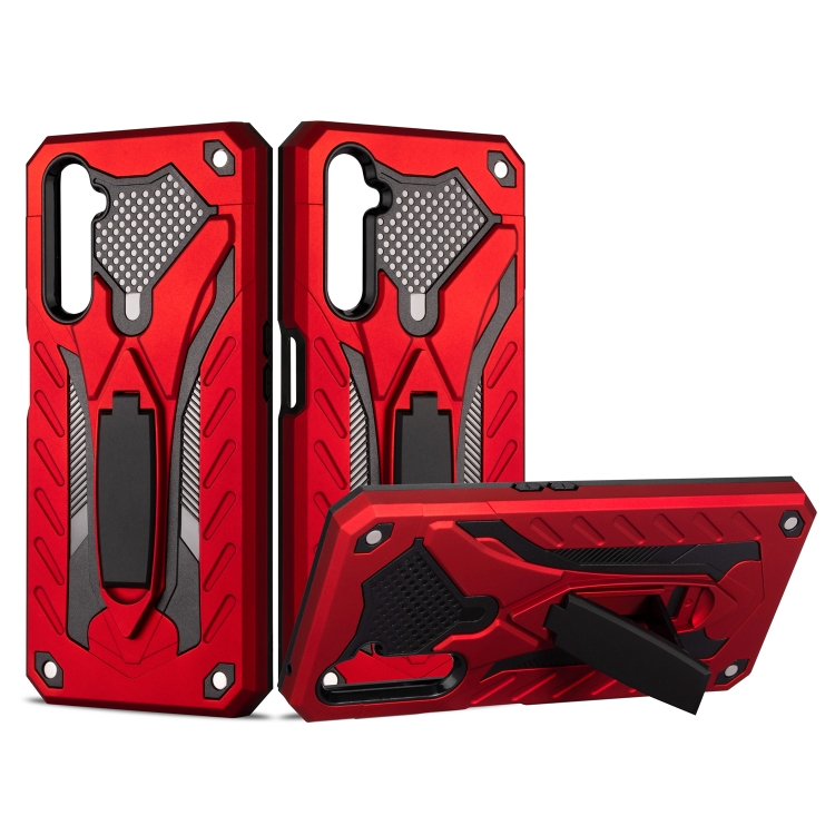 

For OPPO Realme 6 Pro Shockproof TPU + PC Protective Case with Holder(Red)