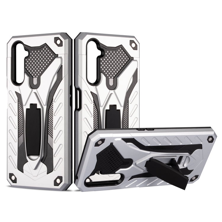 

For OPPO Realme 6 Pro Shockproof TPU + PC Protective Case with Holder(Silver)