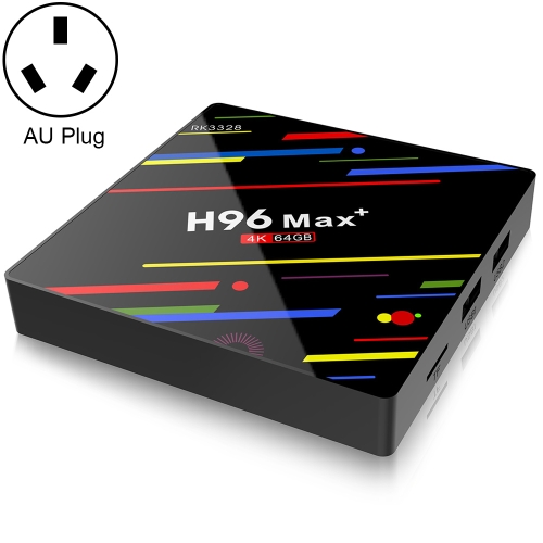 

H96 Max+ 4K Ultra HD LED Display Media Player Smart TV Box with Remote Controller, Android 9.0, Voice Version, RK3328 Quad-Core 64bit Cortex-A53, 4GB+64GB, TF Card / USBx2 / AV / Ethernet, Plug Specification:AU Plug