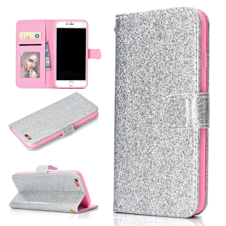 

For iPhone 6 Glitter Powder Horizontal Flip Leather Case with Card Slots & Holder & Photo Frame & Wallet(Silver)