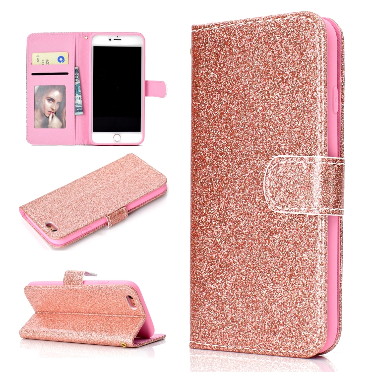 

For iPhone 6 Plus Glitter Powder Horizontal Flip Leather Case with Card Slots & Holder & Photo Frame & Wallet(Rose Gold)