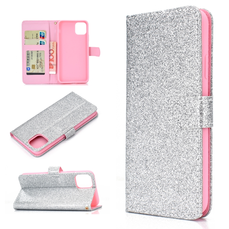 

Fro iPhone 11 Pro Max Glitter Powder Horizontal Flip Leather Case with Card Slots & Holder & Photo Frame & Wallet(Silver)