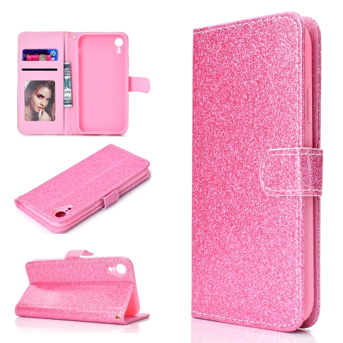 

For iPhone XR Glitter Powder Horizontal Flip Leather Case with Card Slots & Holder & Photo Frame & Wallet(Pink)