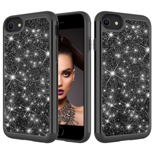 

For iPhone SE 2020 / 8 / 7 Glitter Powder Contrast Skin Shockproof Silicone + PC Protective Case(Black)