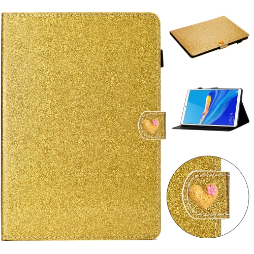 

For Huawei MediaPad M6 8.4 Glitter Powder Love Buckle Horizontal Flip Leather Case with Holder & Card Slots(Gold)