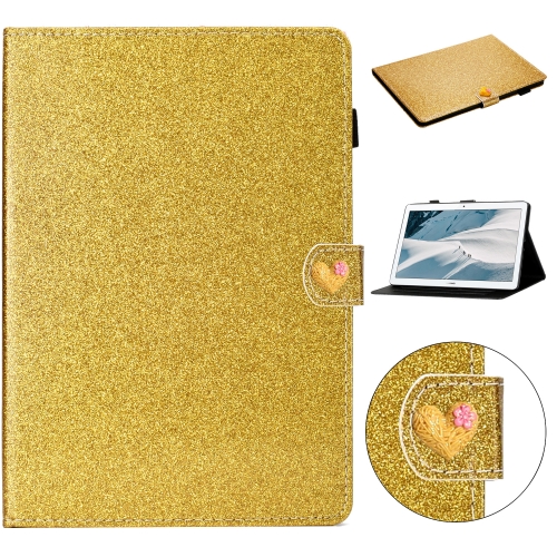 

For Huawei MediaPad T3 10 Glitter Powder Love Buckle Horizontal Flip Leather Case with Holder & Card Slots(Gold)