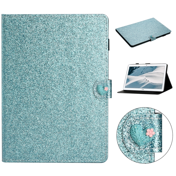 

For Huawei MediaPad T3 10 Glitter Powder Love Buckle Horizontal Flip Leather Case with Holder & Card Slots(Blue)